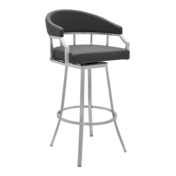 Armen Living Palmdale Swivel Modern Slate Gray Faux Leather 30" Barstool in Brushed Stainless Steel Finish 721535752195 - main
